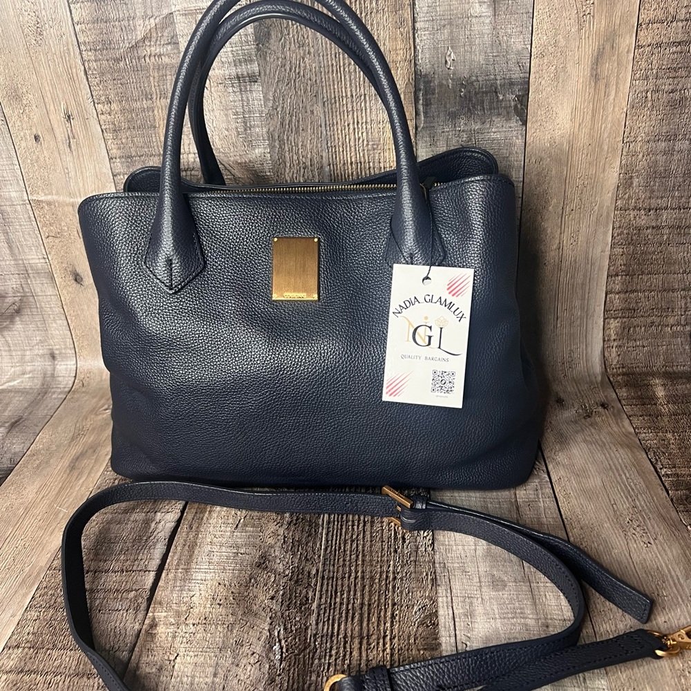 Couronne Navy Satchel with Gold Accents